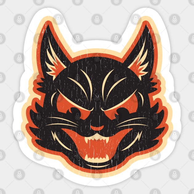 Vintage Angry Halloween Cat Version 2 Sticker by Kappacino Creations